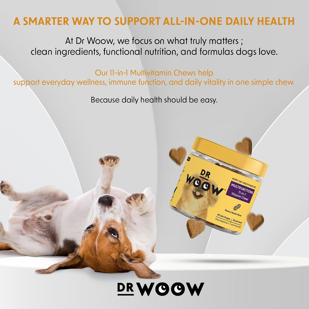 Multivitamínico para Perros 11-en-1 - 90 Chews Blandos - Glucosamina + Probióticos - Apoyo Inmunitario y Digestivo