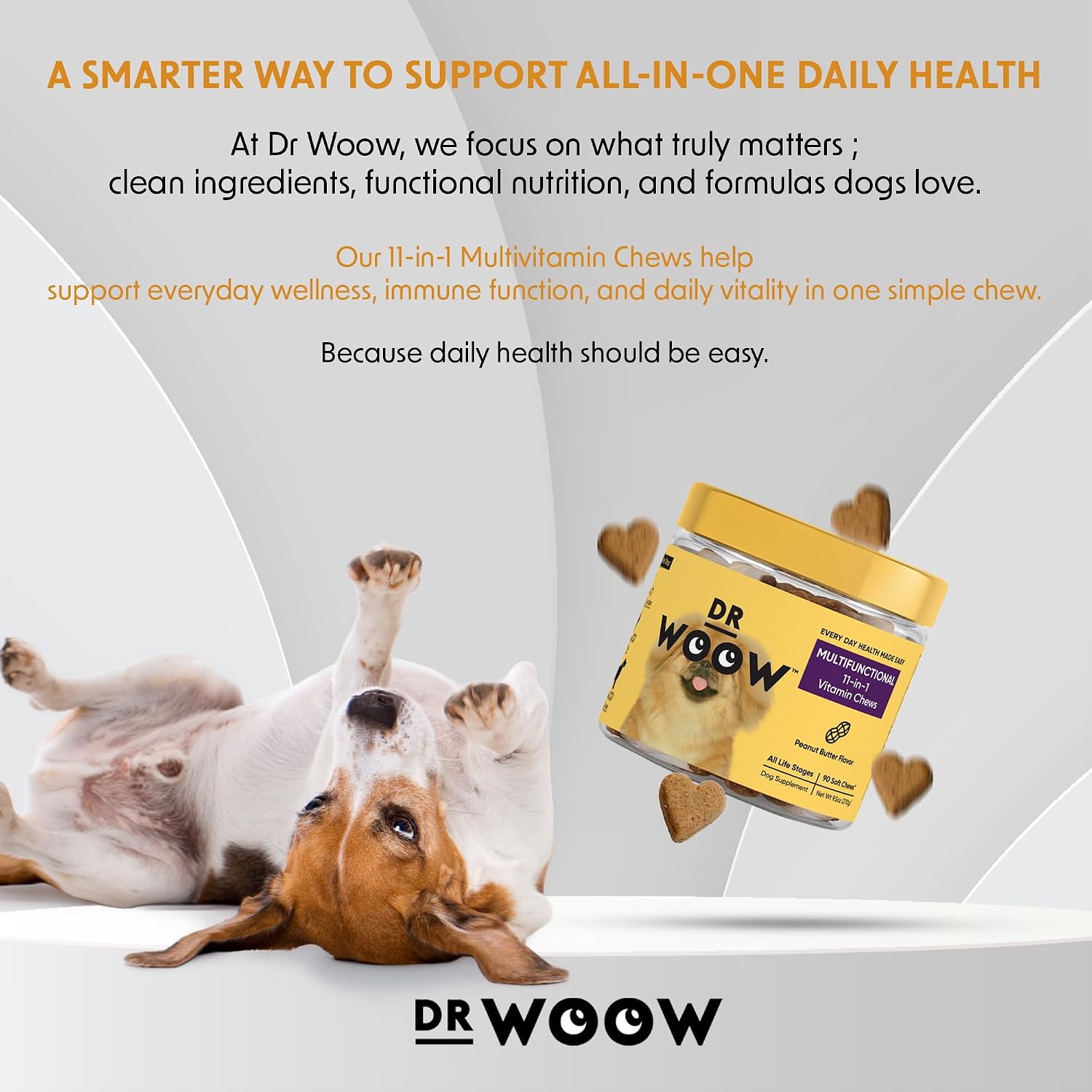 Multivitamínico para Perros 11-en-1 - 90 Chews Blandos - Glucosamina + Probióticos - Apoyo Inmunitario y Digestivo
