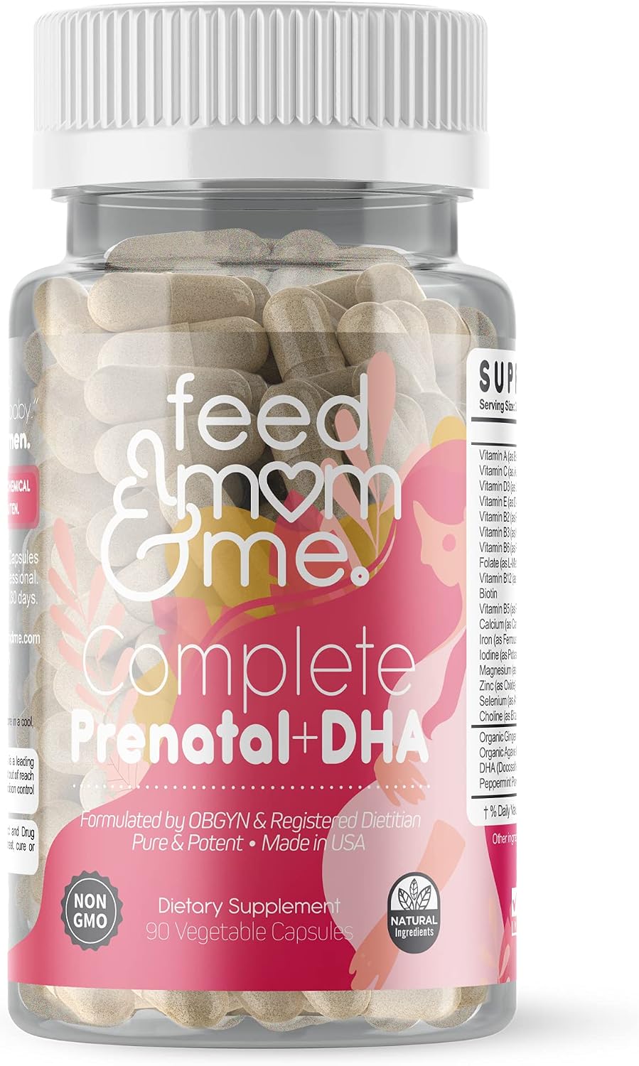 Feed Mom & Me Vitamina Prenatal + DHA, 22 Vitaminas y Minerales para el Apoyo Nutricional de la Madre y el Bebé - 30 Días