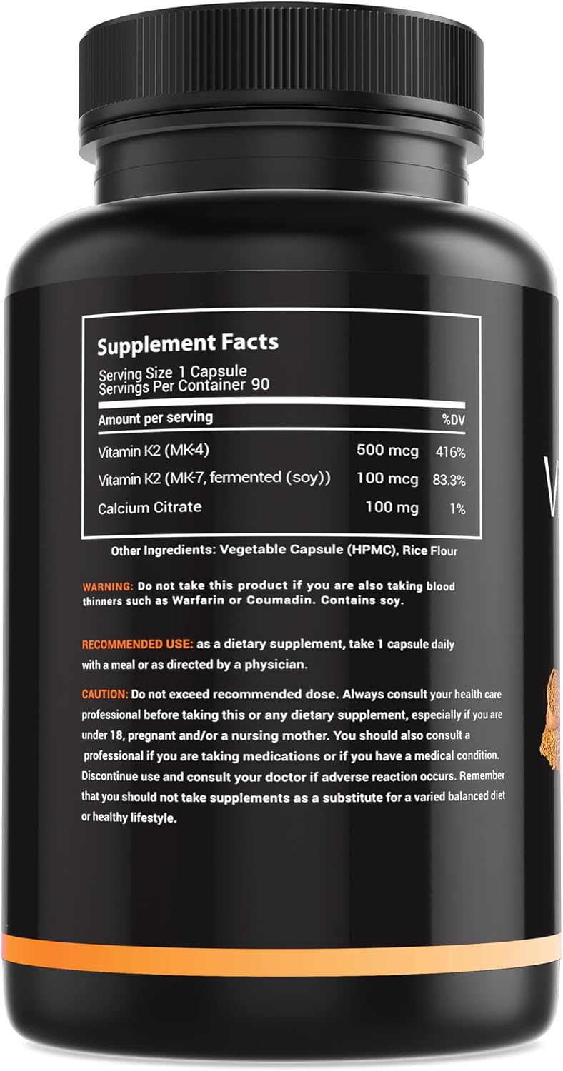 MaxX Labs Vitamina K2 con Vitamina D3 - Complejo K2 MK-7 y MK-4 - 600 mcg - 90 Cápsulas
