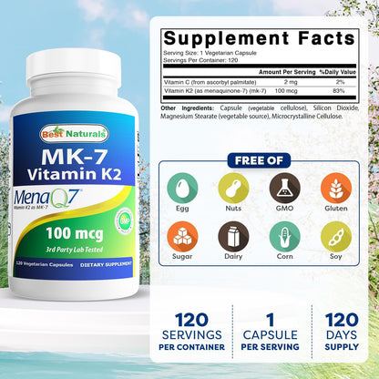 Best Naturals MK-7 Vitamina K2 100 mcg 120 – ¿Puedo tomar vitamina K2 con otros suplementos? Sí, a menudo se – Image 2