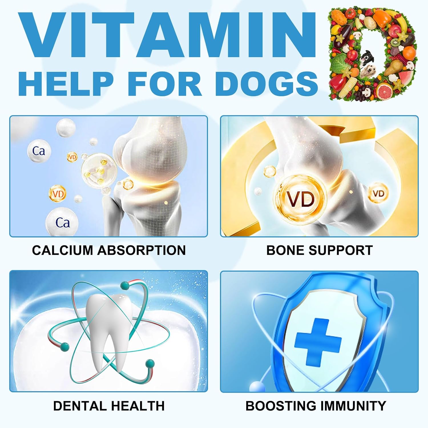 Vitamina D para Perros, Gotas Líquidas de Vitamina D para Perros, Vitaminas D para Perros Promueven la Absorción de Calcio, Apoya el Sistema Inmunitario, Salud de Caderas y Articulaciones y Salud Dental, Suplemento Multivitamínico para Perros