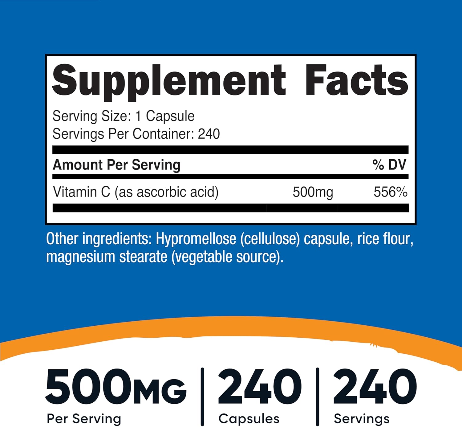 Nutricost Vitamina C 500mg, 240 Cápsulas – Vegetariano, Sin Gluten y No-GMO