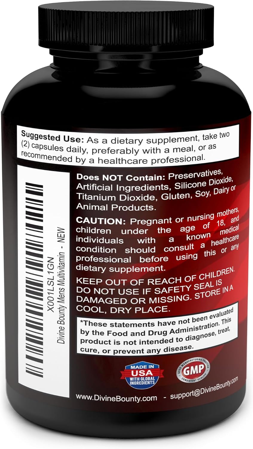 Multivitamínico para Hombres – Complejo Diario con Vitaminas A, C, D, E, K, Complejo B, Calcio, Magnesio, Selenio y Zinc – 90 Cápsulas Vegetales