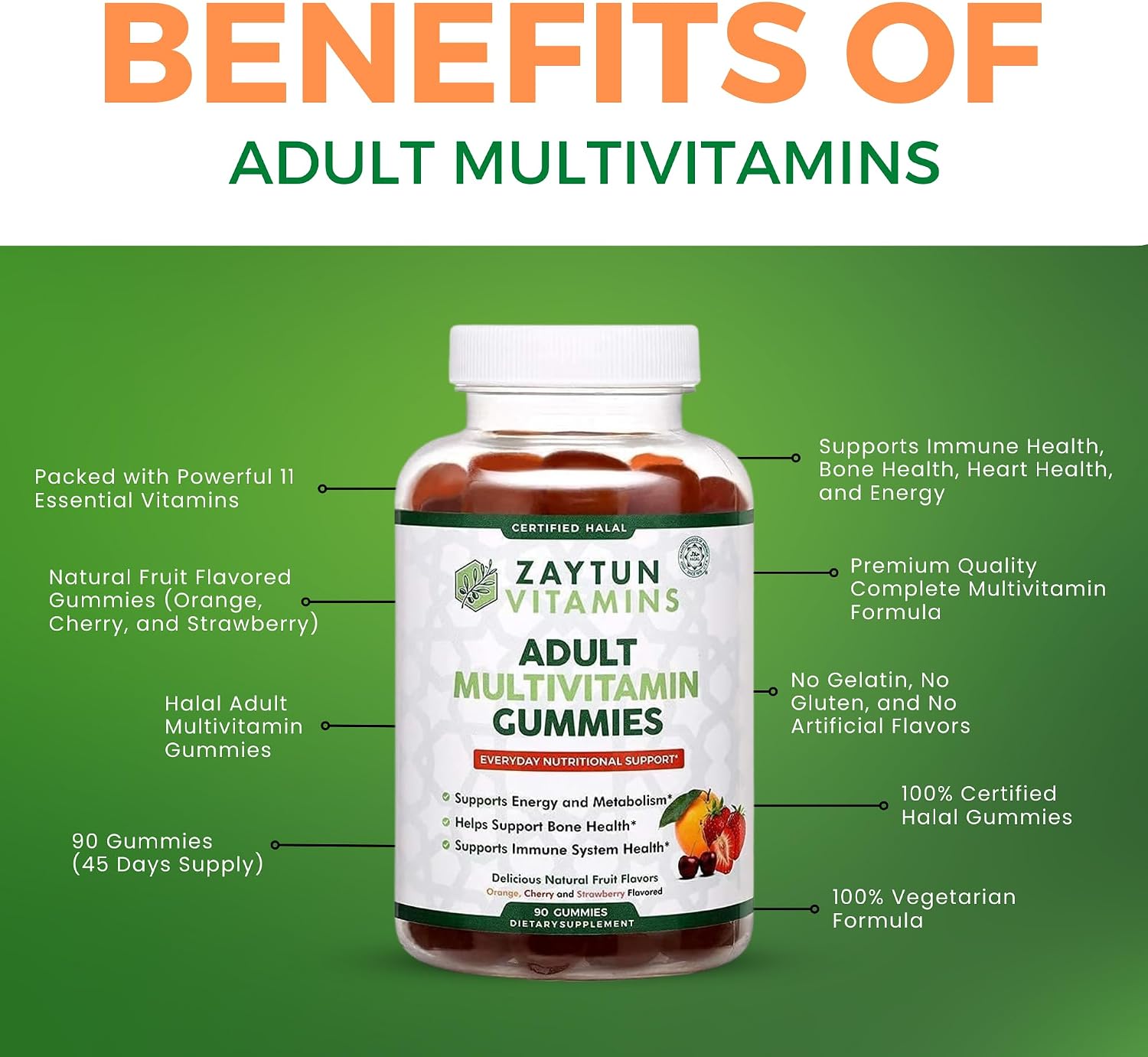 Zaytun Vitamins Gominolas Multivitamínicas Halal para Adultos - Sabor Frutas Naturales