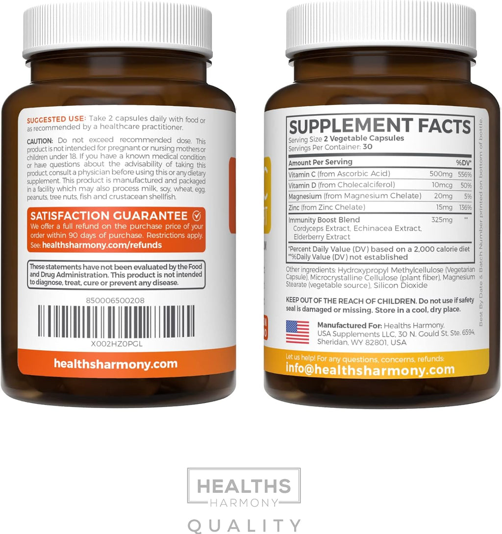 Healths Harmony Complejo Inmunitario con Vitamina C, Zinc y Equinácea - 60 Cápsulas