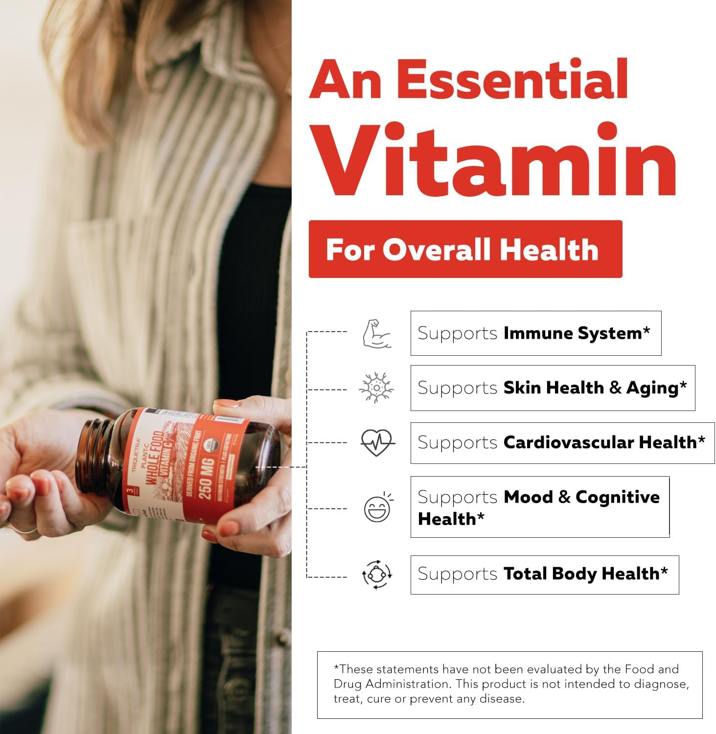 Triquetra Health – Vitamina C Orgánica de Fruta Entera con Bioflavonoides y Rutina (250 mg, 90 Cápsulas)