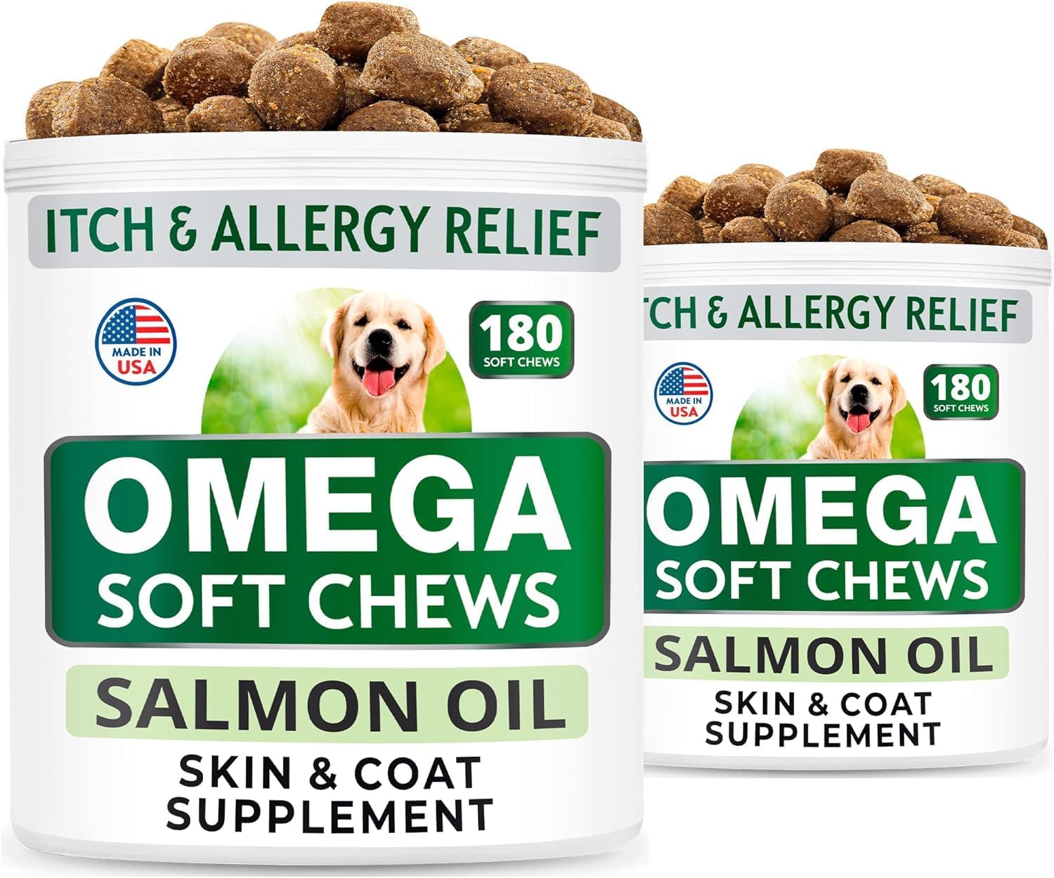 Omega 3 Aceite de Pescado para Perros - Cápsulas de EPA + DHA - 180 unidades