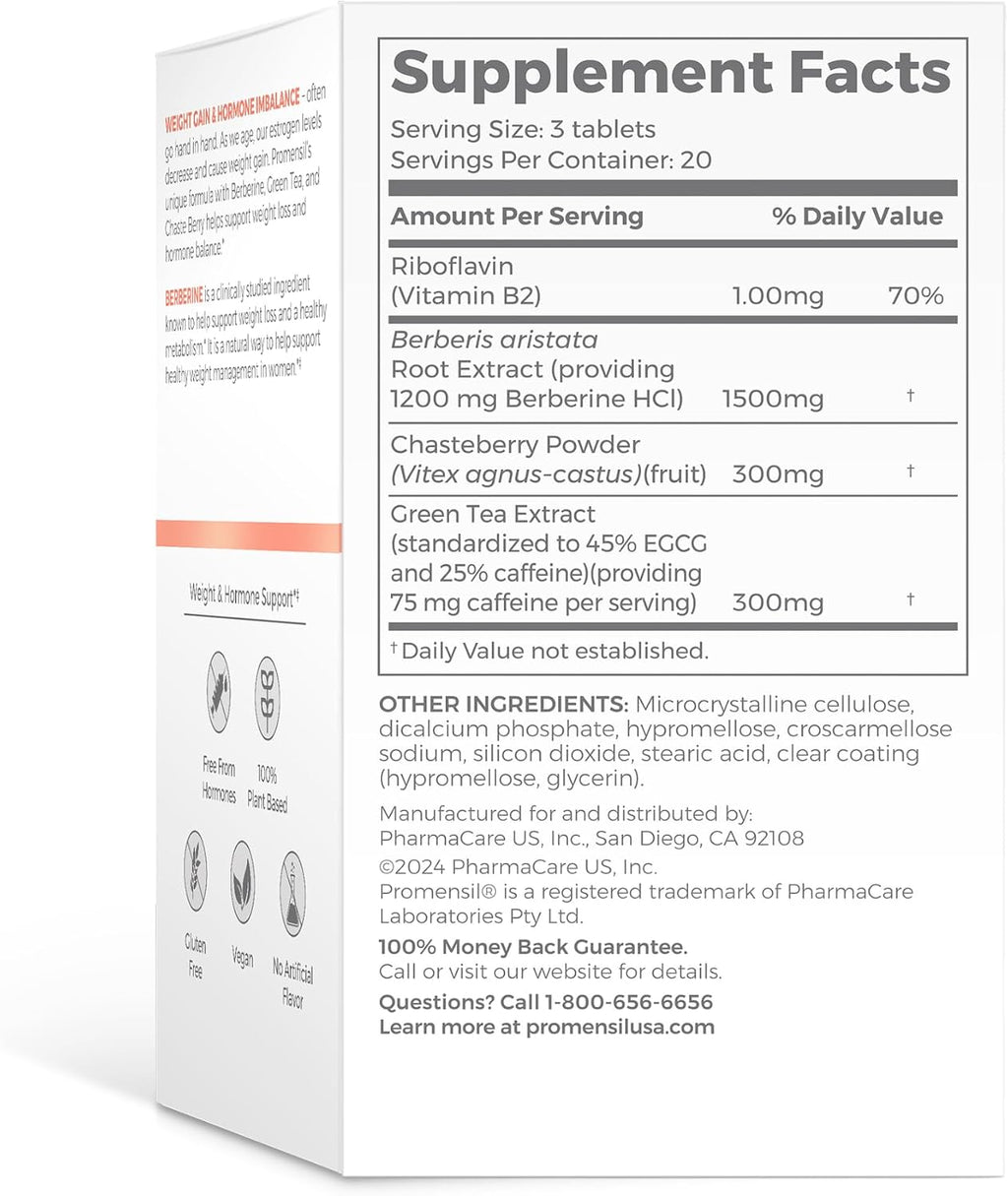 Promensil Weight Loss Support - Berberina HCL con Té Verde y Sauzgatillo - 60 Comprimidos