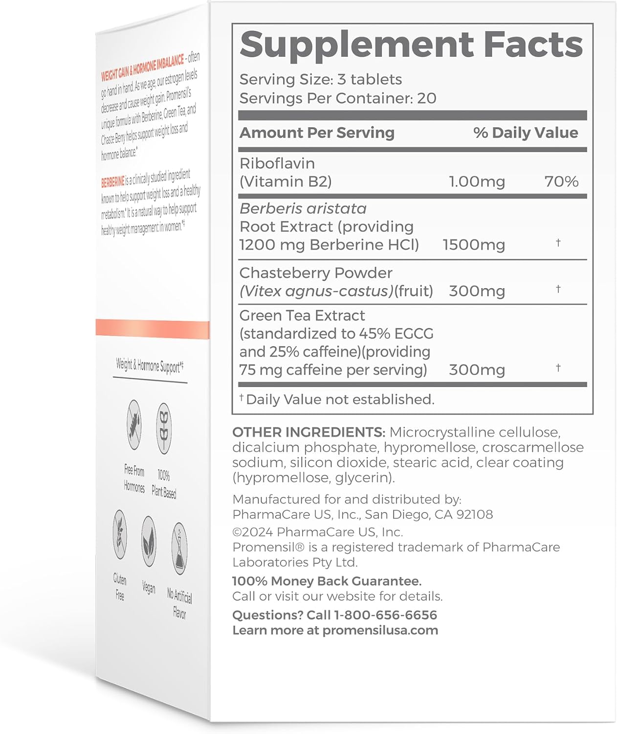 Promensil Weight Loss Support - Berberina HCL con Té Verde y Sauzgatillo - 60 Comprimidos