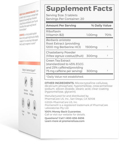 Promensil Weight Loss Support - Berberina HCL con Té Verde y Sauzgatillo - 60 Comprimidos – Image 8