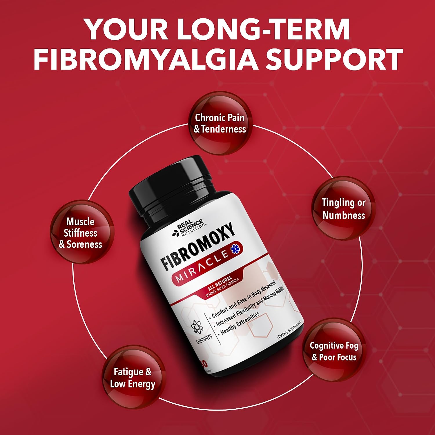 Real Science Fibromoxy Miracle – Suplemento Natural para el Alivio de la Fibromialgia con Vitaminas B6, B12, C, D, K y Óxido Nítrico, 60 Cápsulas