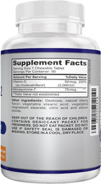 O!VITA Vitamina D3 + K2 2000UI Masticable para el Mantenimiento de los Huesos, 90 Comprimidos Vegetarianos (Suministro para 3 Meses)