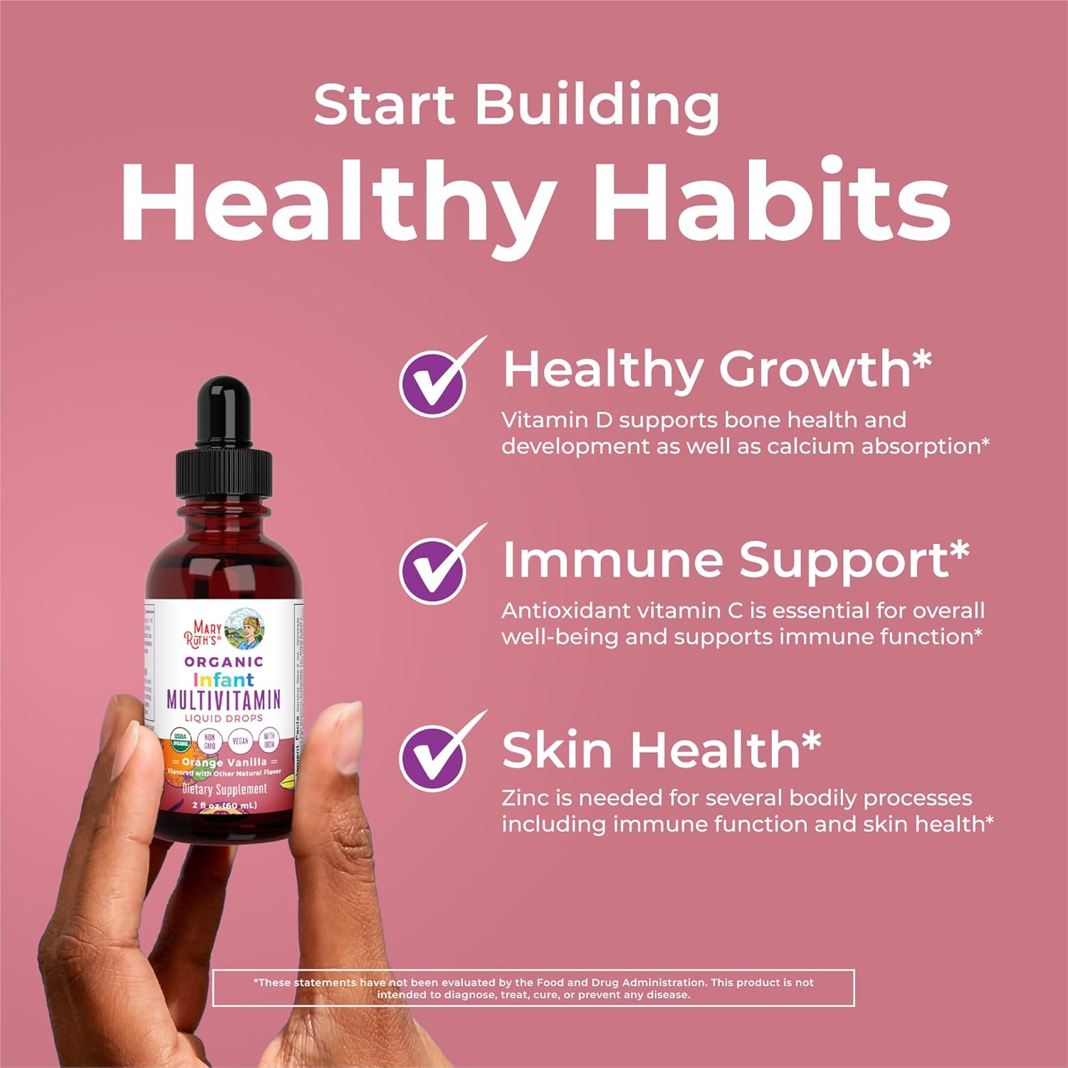 MaryRuth's Organics Multivitamínico con Hierro para Bebés | USDA Orgánico | Gotas Líquidas para Bebés de 6 a 12 Meses | Apoyo Inmunitario y Bienestar General | Vegano | Sin Gluten | 60 ml
