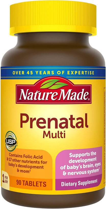 Nature Made Prenatal Multi, 90 Comprimidos, con Ácido Fólico y 17 Vitaminas y Minerales para el Apoyo Durante el Embarazo