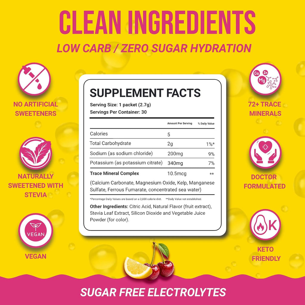 Dr. Price's Electrolytes Cherry Lemonade - 30 Sobres de Hidratación en Polvo Sin Azúcar