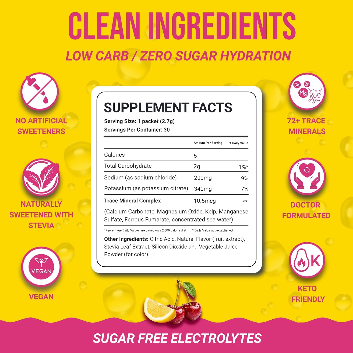 Dr. Price's Electrolytes Cherry Lemonade - 30 Sobres de Hidratación en Polvo Sin Azúcar