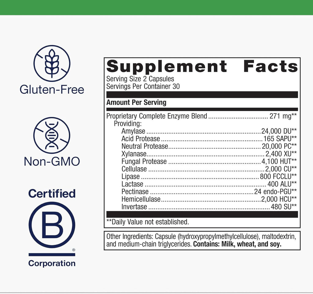 Metagenics SpectraZyme Enzyme Complex - Plant-Based Digestive Enzymes - 60 Capsules