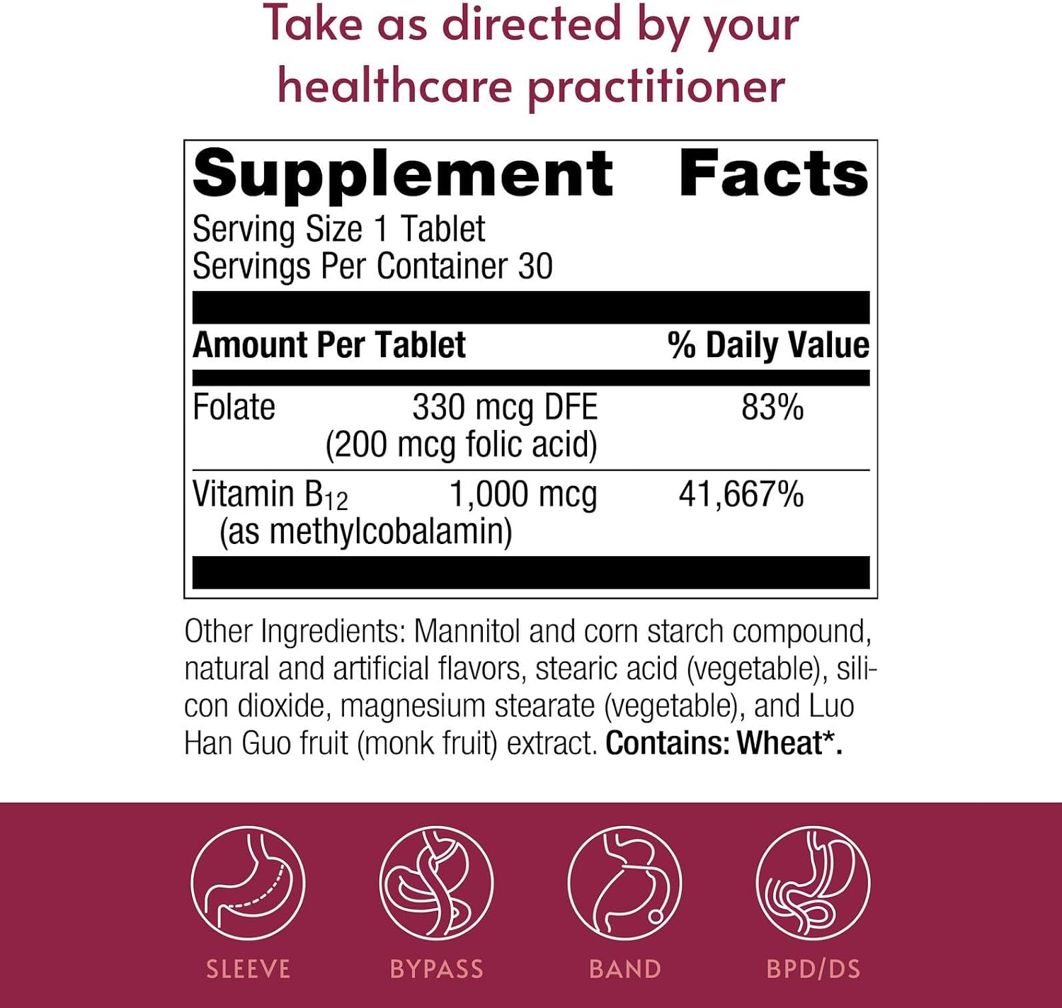 Bariatric Advantage B-12 Speedy Melts - Vitamina B12 1000 mcg con Ácido Fólico, 30 Comprimidos de Disolución Rápida Sabor Menta