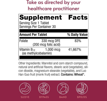 Bariatric Advantage B-12 Speedy Melts - Vitamina B12 1000 mcg con Ácido Fólico, 30 Comprimidos de Disolución Rápida Sabor – Image 4