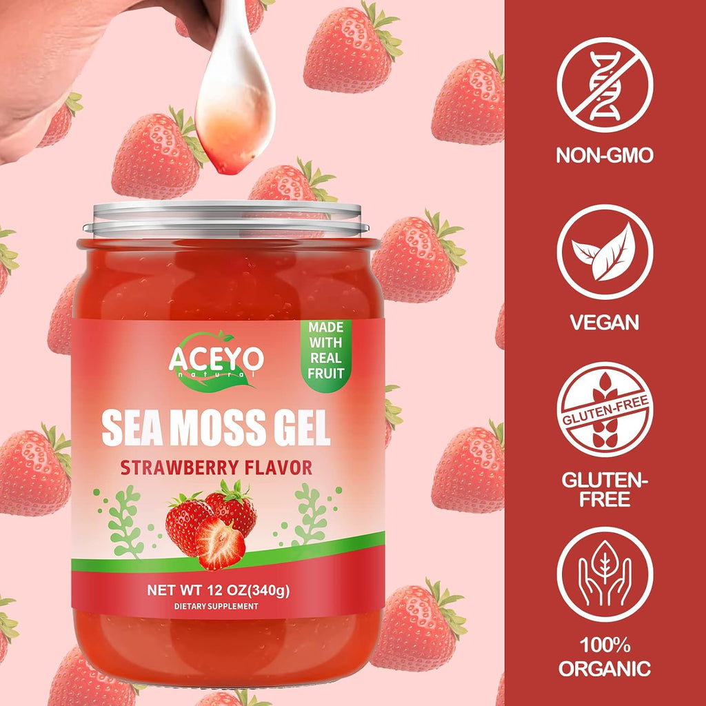 ACEYO Gel de Musgo de Mar Irlandés Sabor Fresa - 340g