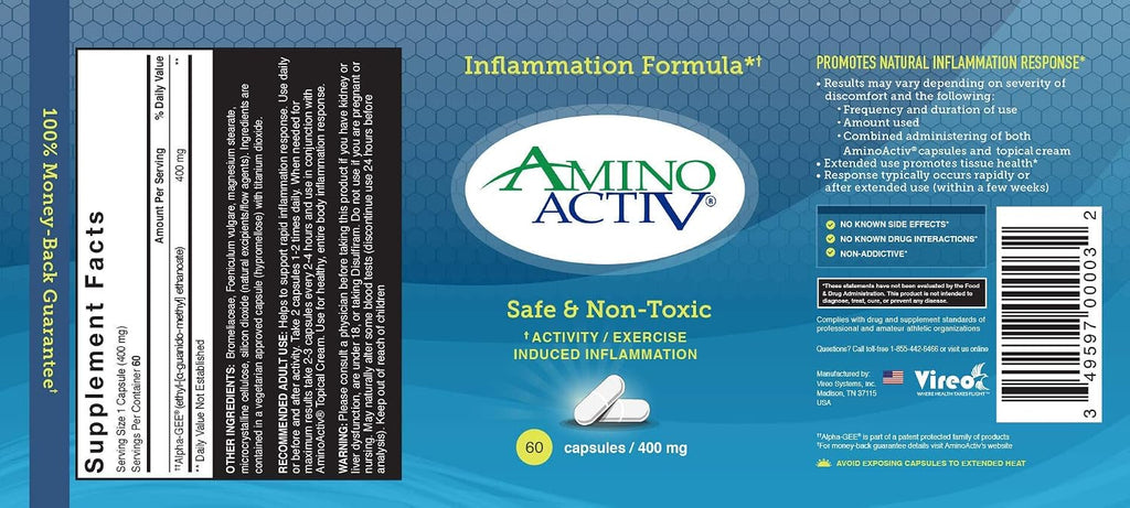 Amino Activ – Apoyo Holístico Rápido para el Dolor y la Inflamación Causados por la Actividad/Ejercicio (60 Cápsulas)