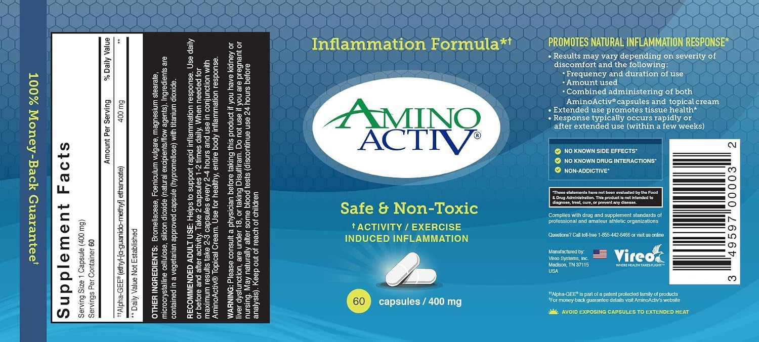 Amino Activ – Apoyo Holístico Rápido para el Dolor y la Inflamación Causados por la Actividad/Ejercicio (60 Cápsulas)