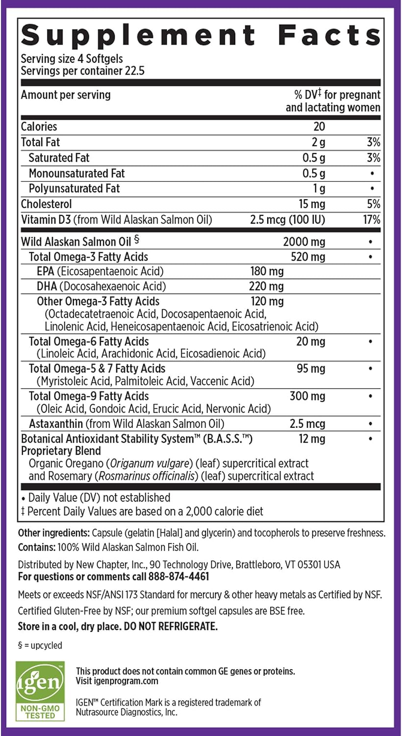 New Chapter Wholemega for Moms - Wild Salmon Oil with Omega-3 and DHA - 90 Capsules