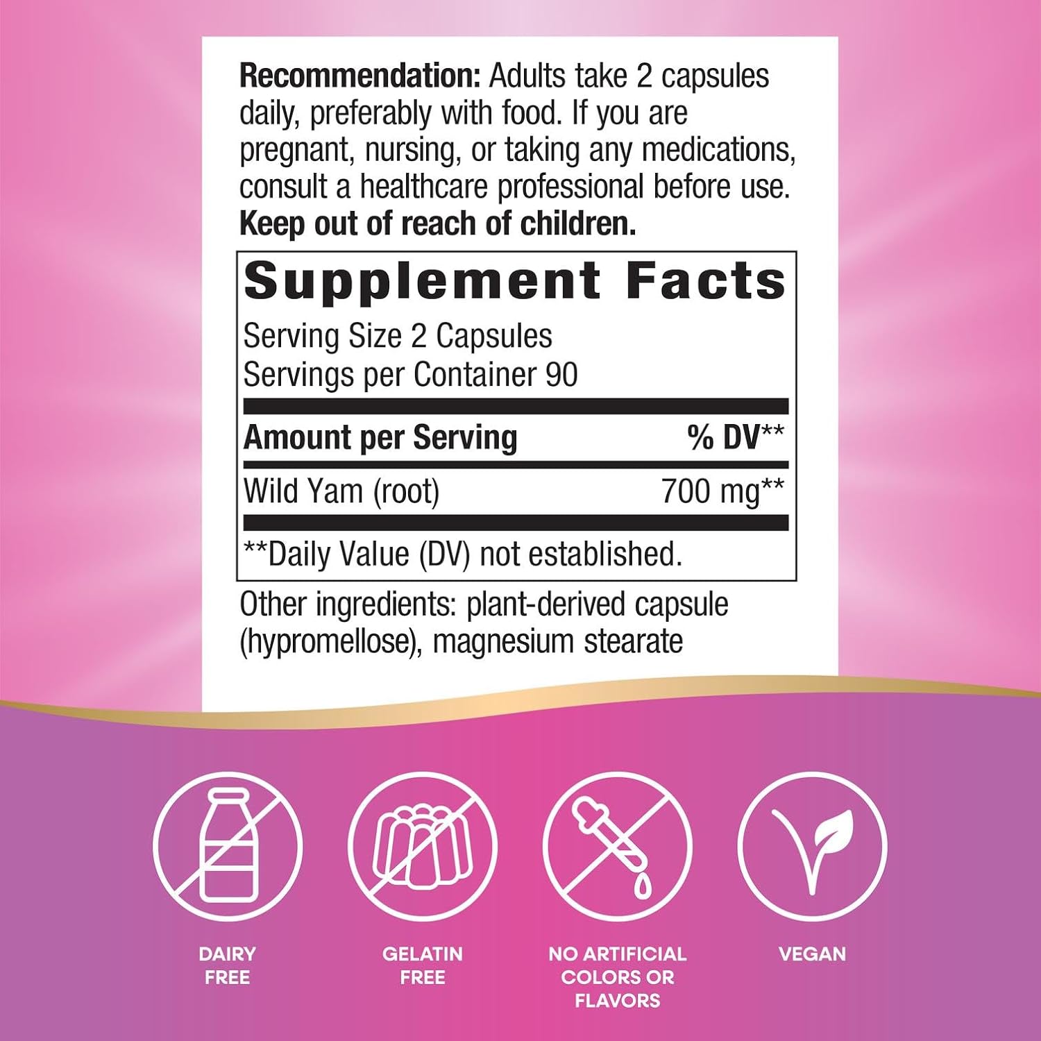 Nature's Way Cápsulas de Raíz de Ñame Silvestre, 700 mg por 2 cápsulas, 180 cápsulas veganas