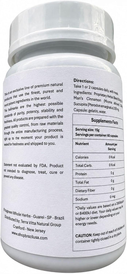 Old Man's Cinnamon con Sucupira 500 mg (60 Cápsulas) - Complemento Herbal – Image 6