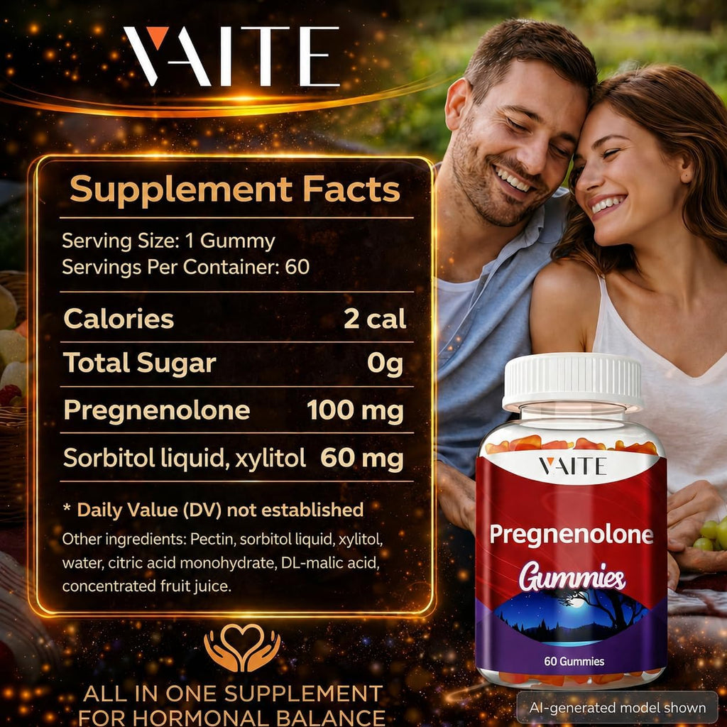 Pregnenolona 100 mg + Glicina - Suplemento para la Memoria y Equilibrio Hormonal - 60 Gomitas Veganas