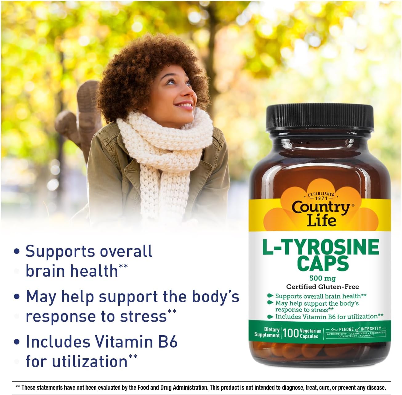 Country Life L-Tirosina 500mg con Vitamina B6 - 100 Cápsulas