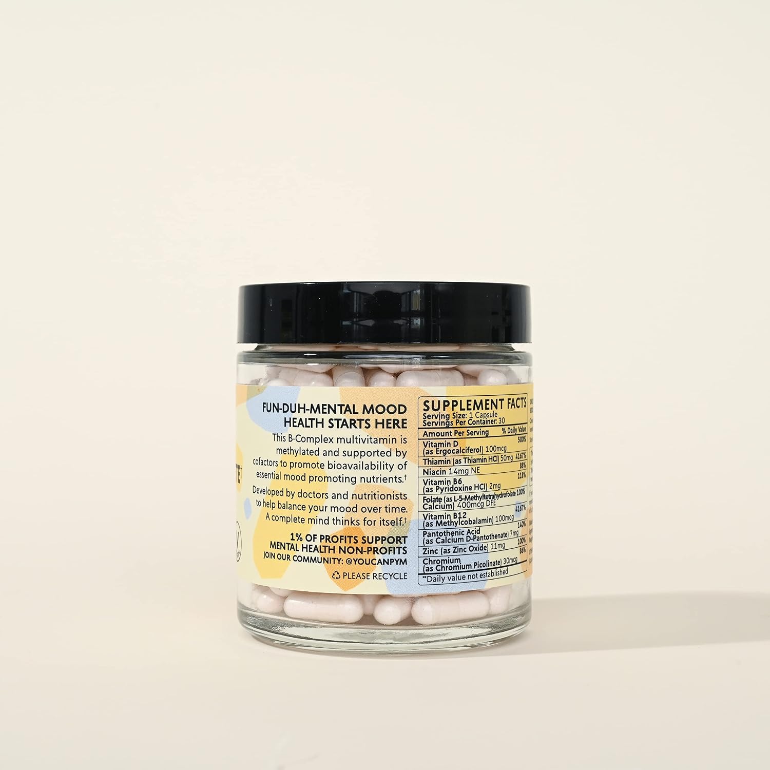 PYM Vitamin B Complex Mood Support Supplement (30 cápsulas) | Complejo B Metilado para el Estado de Ánimo y la Energía