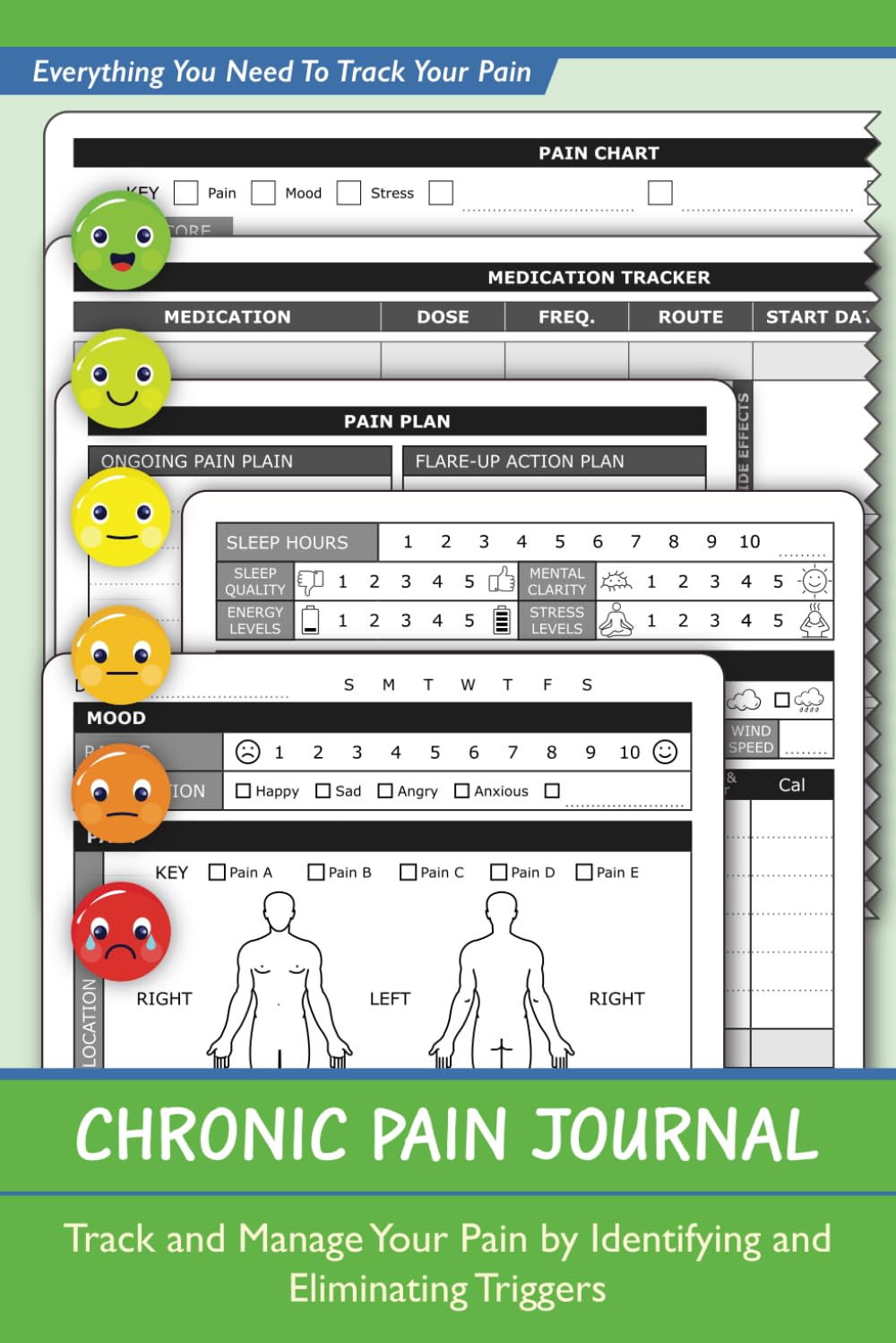 Chronic Pain Journal: Diario de Dolor Crónico para Identificar y Eliminar Desencadenantes (Seguimiento de Estrés, Alimentación, Sueño, Ejercicio, Medicamentos y Más)
