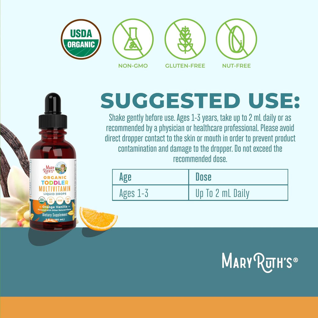 MaryRuth's Organics Multivitamínico con Hierro para Niños de 1 a 3 años, Gotas Líquidas Orgánicas, 59 ml