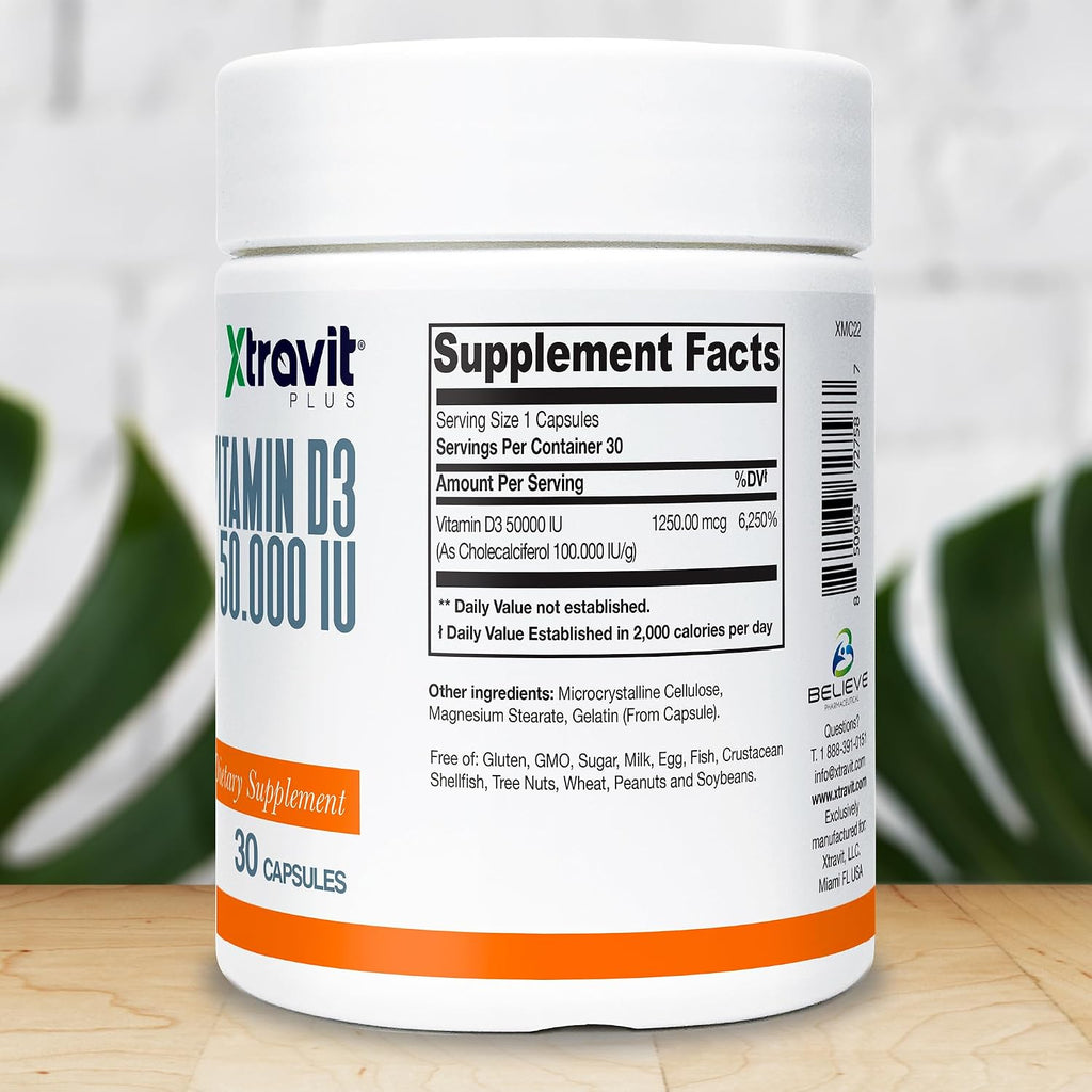 Xtravit Vitamina D3 50000 UI - 30 Cápsulas - Alta Dosis Semanal