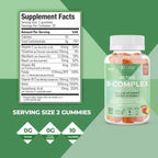 SUKU Gomitas de Complejo B con Vitamina C – Sin Azúcar, Vegano, 8 Vitaminas B, Sabor Melocotón (50 Gomitas)