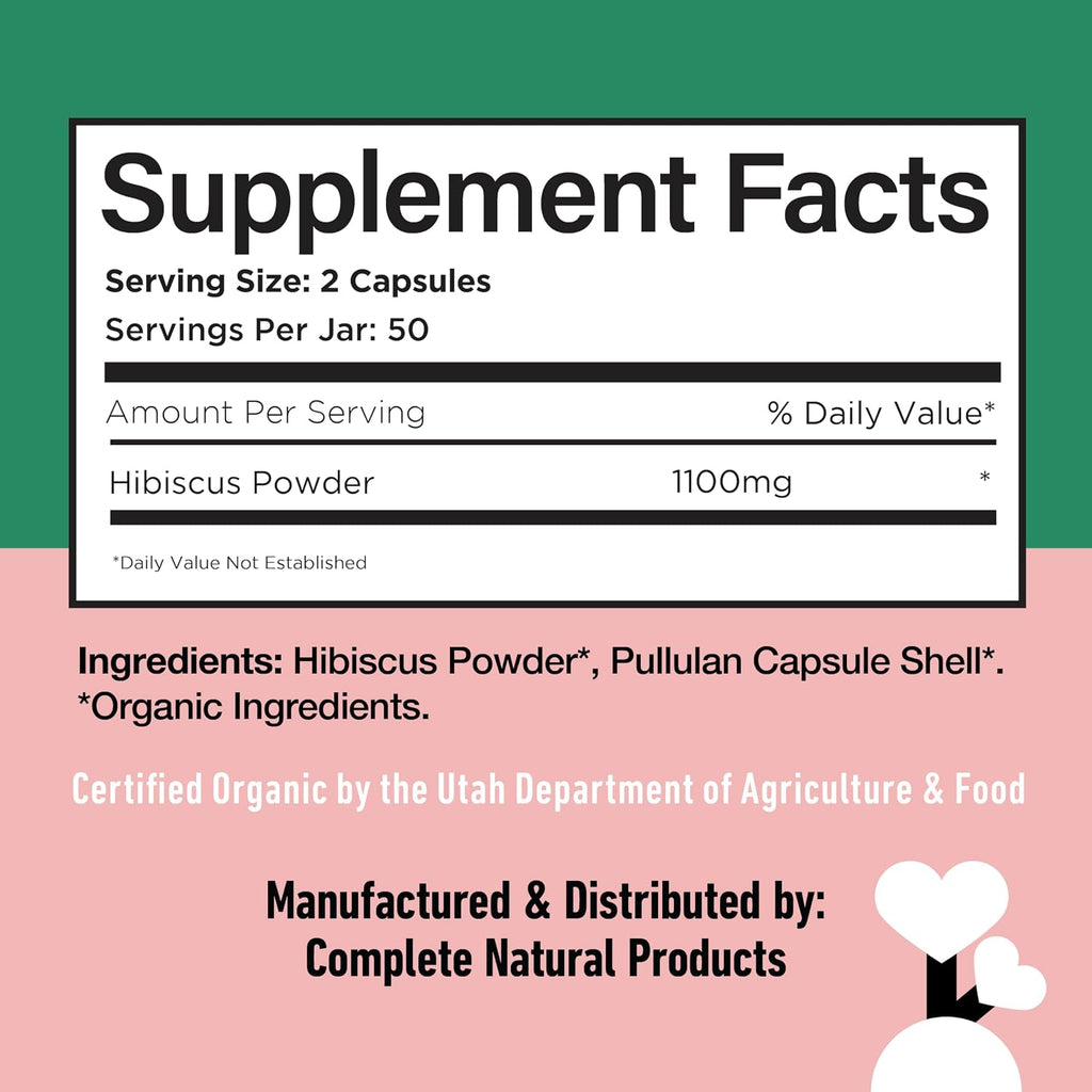 Complete Natural Products Cápsulas de Hibisco Orgánico, 550mg, 100 unidades
