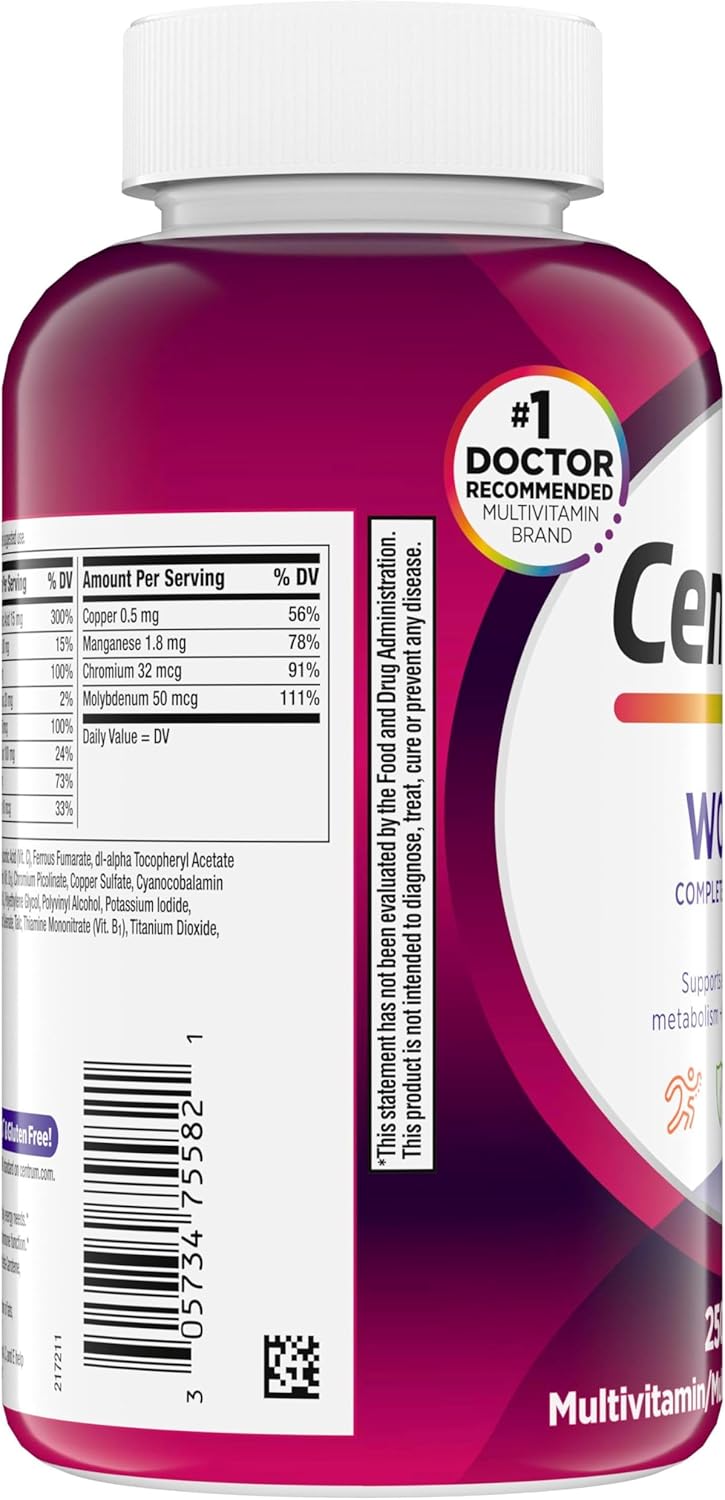 Centrum Multivitamínico para Mujeres con Hierro, Vitamina D3 y Vitaminas B - 250 Comprimidos