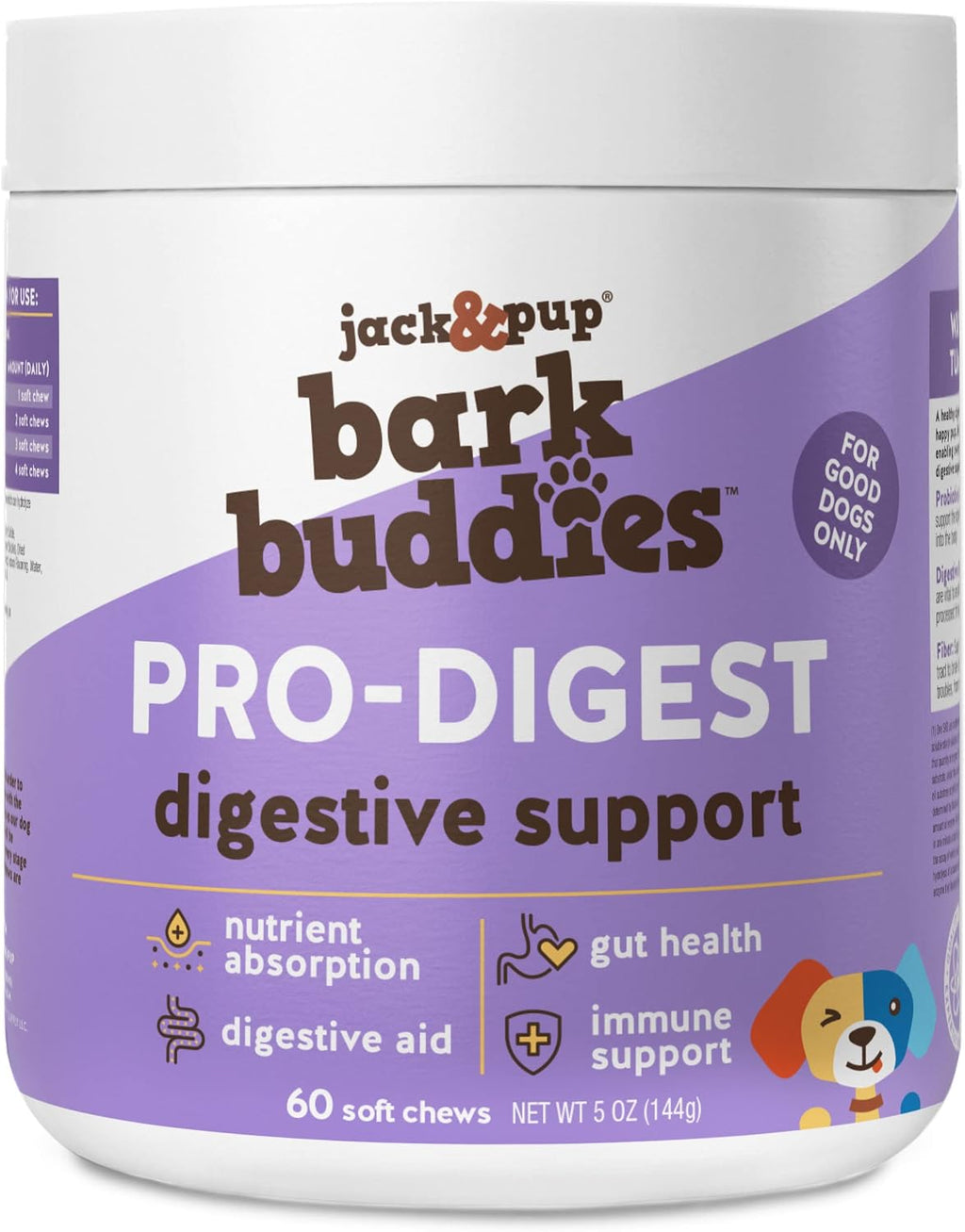 Jack&Pup Pro-Digest Bark Buddies - Probióticos Masticables para Perros (60 uds)