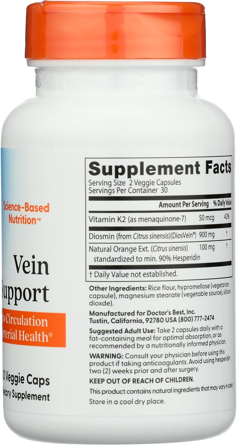 Doctor's Best Vein Support con DiosVein y MenaQ7, 60 cápsulas