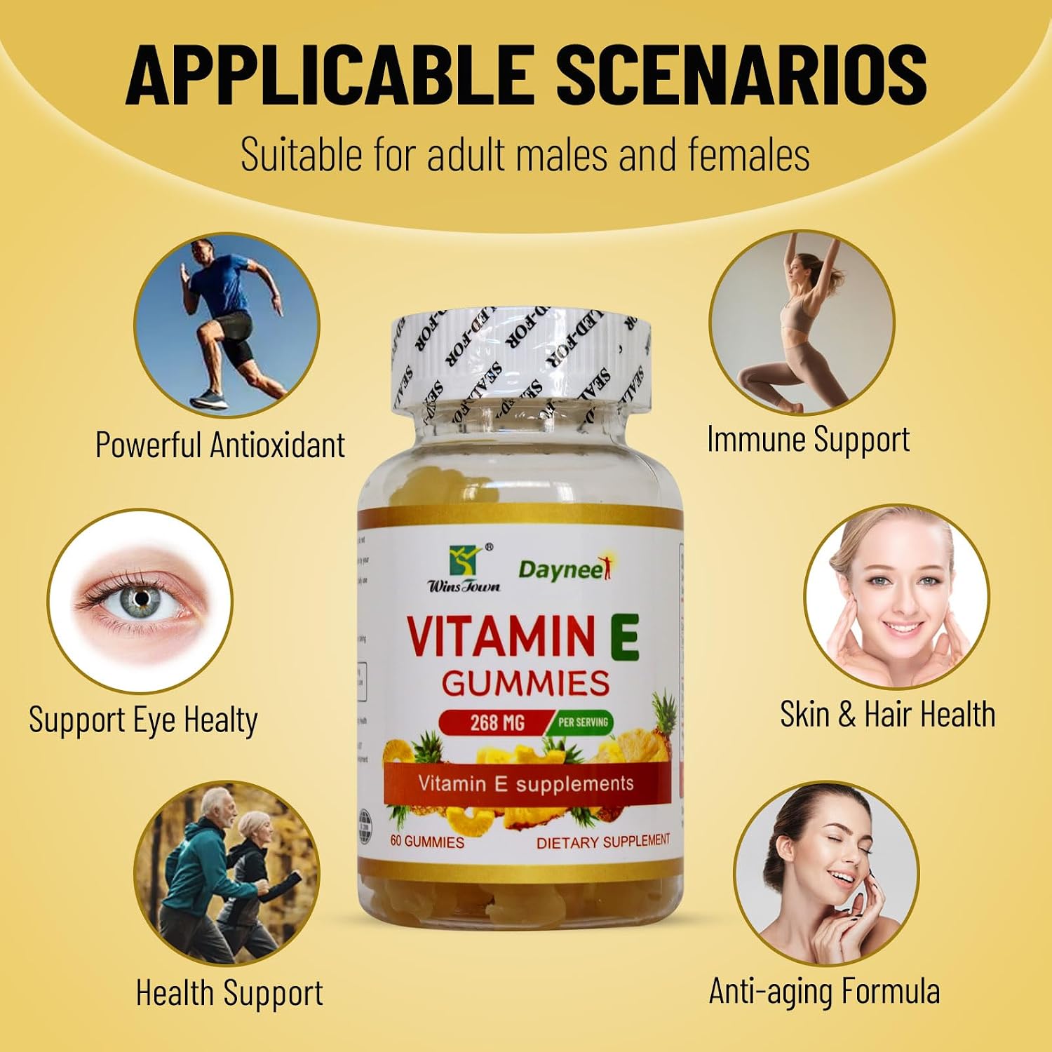 Wins Town Gominolas de Vitamina E 268mg (400 UI), Veganas, 60 Unidades