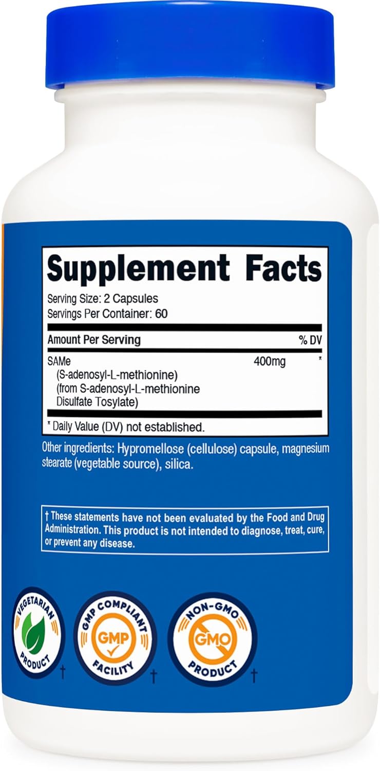 Nutricost SAM-e 400mg, 120 Cápsulas Vegetales - S-Adenosil-L-Metionina