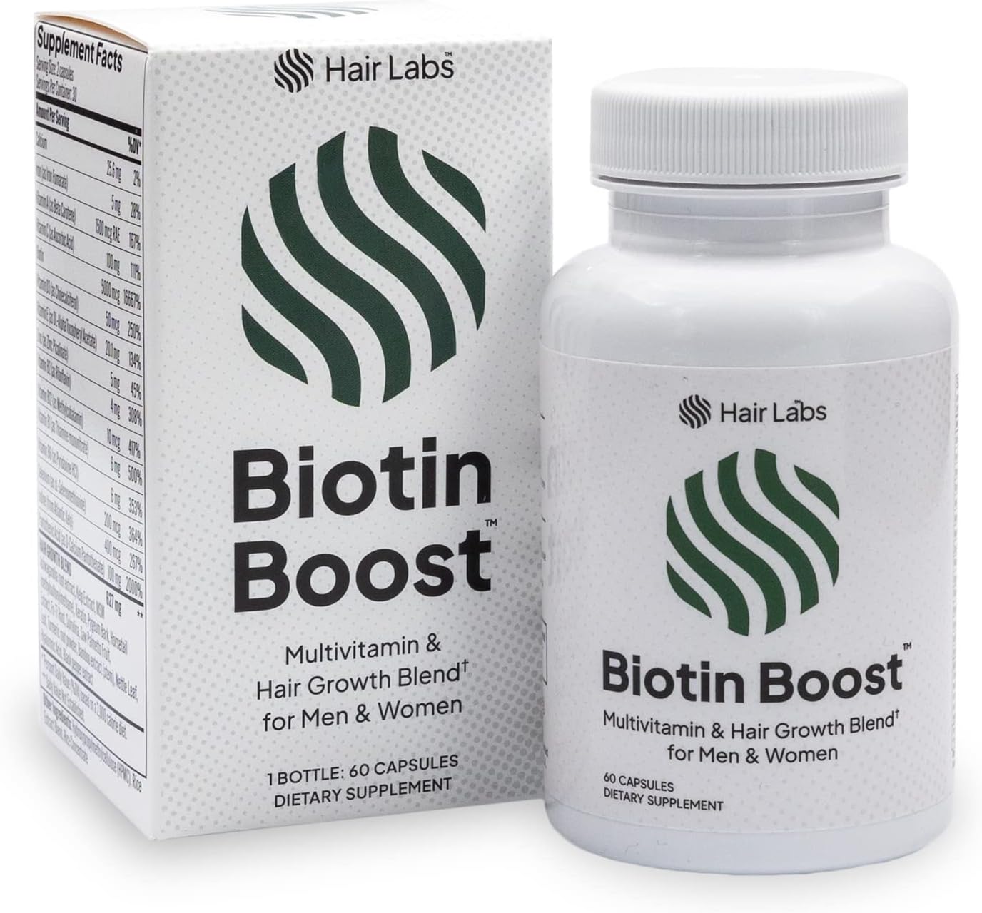 Hair Labs Biotina Boost - Suplemento de Biotina 5000 mcg con Ashwagandha y Keratina - 60 Cápsulas