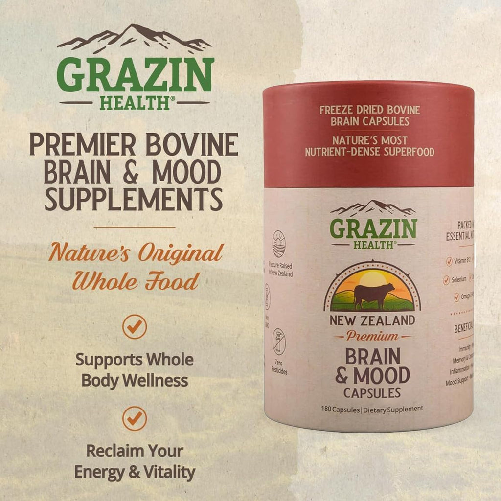 Brain Mood Capsules - Suplemento de Cerebro de Vaca 1750mg, 30 Cápsulas