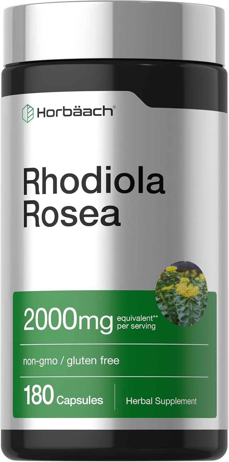Horbäach Rhodiola Rosea Cápsulas | 180 Cápsulas | Suplemento No GMO, Sin Gluten
