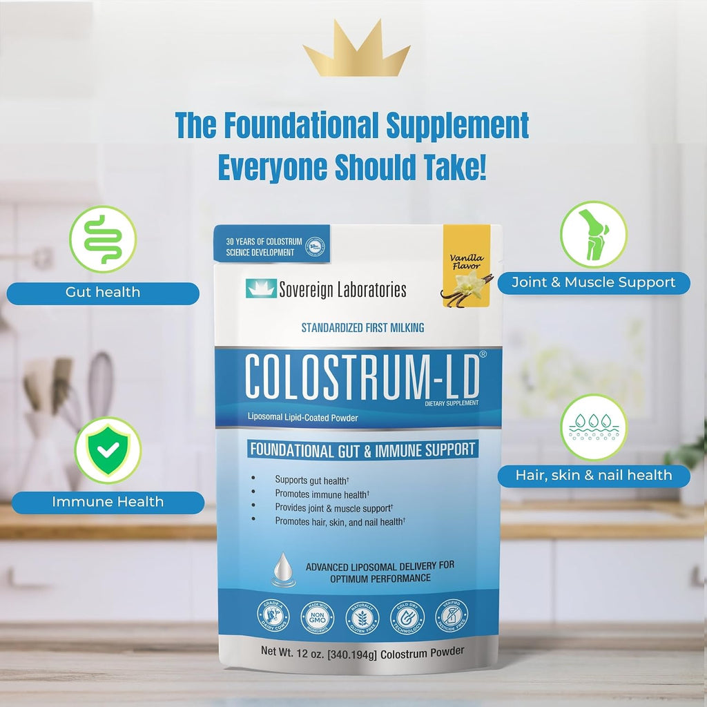 Colostrum-LD con Sistema de Liberación Liposomal - Polvo de Calostro - Sin Gluten, Bajo en Lactosa - 68 Dosis - 340g Vainilla