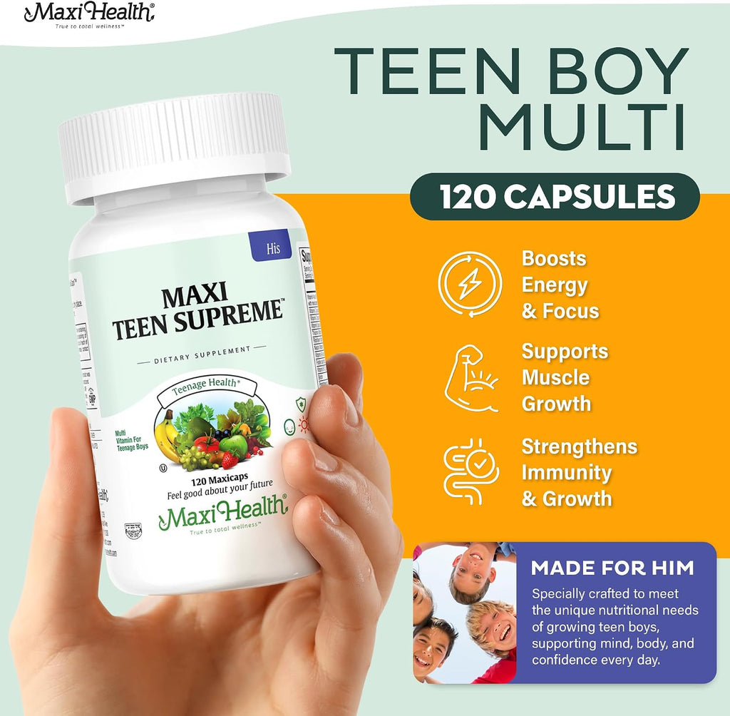 Teen Multivitamin Supreme - Multivitamínico para Chicos 12-17 con D3, Hierro, Calcio, Biotina y Enzimas Digestivas - 120 Comprimidos