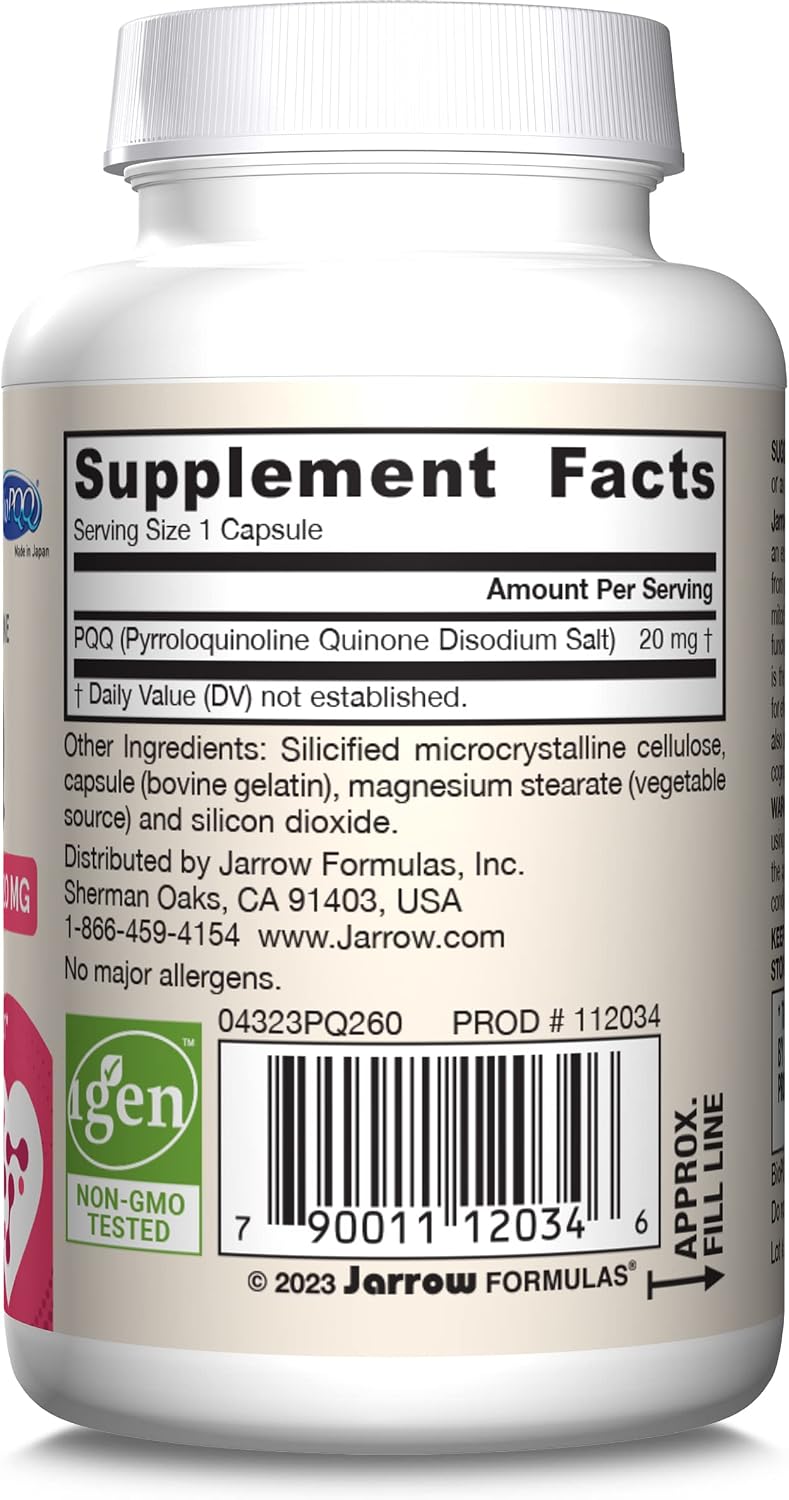Jarrow Formulas® PQQ 20 mg, Suplemento para la Salud Mitocondrial, 60 Cápsulas Veganas