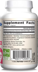 Jarrow Formulas® PQQ 20 mg, Suplemento para la Salud Mitocondrial, 60 Cápsulas Veganas
